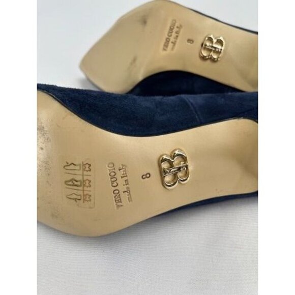 BEAUTIISOLES Claudia Pointed Toe Pump Size 8 In Navy Suede Leather - Picture 9 of 16